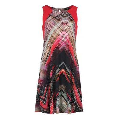 Conquista Women's Red Vibrant Geometric Asymmetry Dress