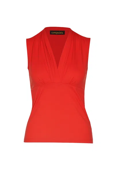 Conquista Women's Red Viscose-wool-elastane Jersey Top With Draped Neckline