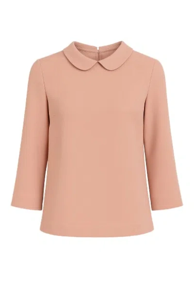 Conquista Women's Rose Gold Bell Sleeve Peach Top With Peter Pan Collar In Pink