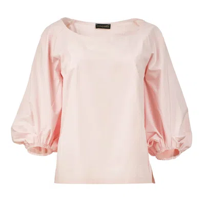 Conquista Women's Rose Gold Blush Cotton Poplin Puff-sleeve Blouse