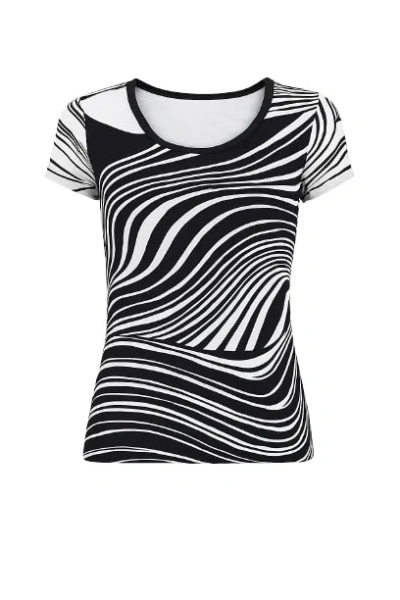 Conquista Women's Round Neck Print Top Black