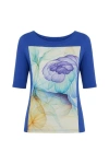 Conquista Women's Royal Blue Jersey Top With Abstract Floral Print In Blue