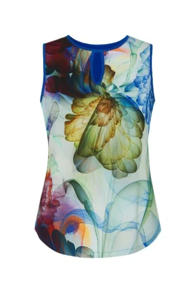 Conquista Women's Royal Blue Keyhole Detail Print Top