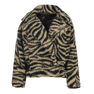 Conquista Women's Safari Elegance Faux Fur Jacket In Black