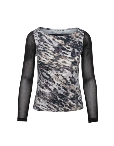 Conquista Women's Sheer & Animal Print Top In Black