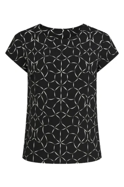 Conquista Women's Short Sleeve Black & White Print Top