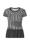 Conquista Women's Short Sleeve Black & White Top In Black