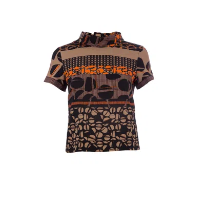 Conquista Women's Short Sleeve Winter Print Top In Black