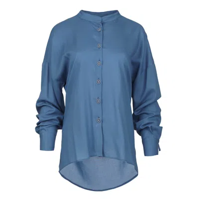 Conquista Women's Sky Blue Blouse With Mandarin Collar