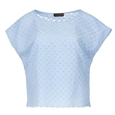Conquista Women's Sky Blue Sleeveless Embroidered Top
