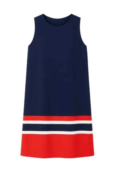 Conquista Women's Sleeveless Blue Dress With Multicolour Panel Detail