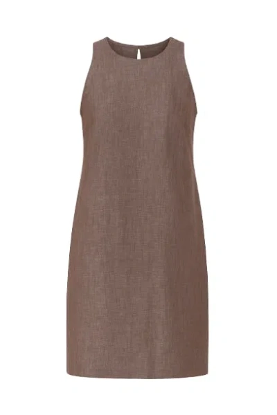 Conquista Women's Sleeveless Brown Linen Sack Dress
