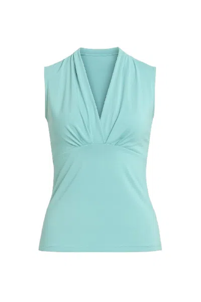 Conquista Women's Sleeveless Draped V-neck Top In Soft Viscose-elastane Jersey – Aqua Blue