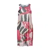 Conquista Women's Sleeveless Midi Dress – Abstract Red Print, Sheer Nylon Mesh, Fully Lined In Cotton In Red