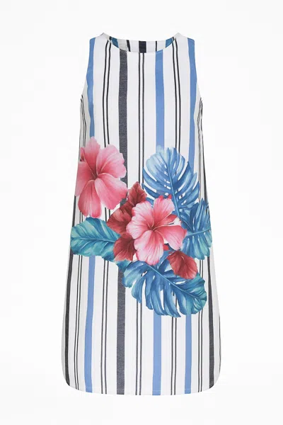 Conquista Women's Sleeveless Striped Floral Dress – Cotton Voile, Fully Lined In Multi