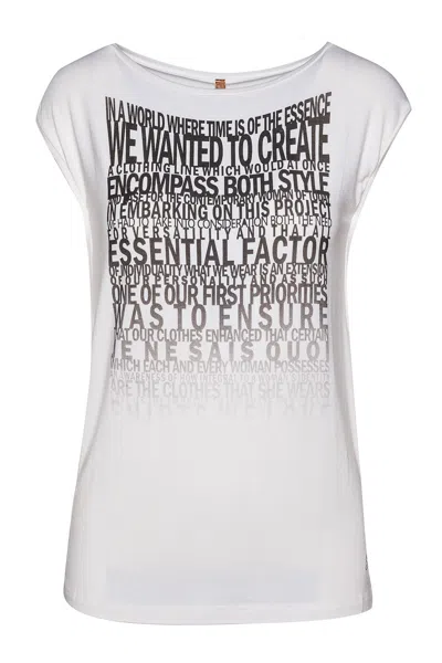 Conquista Women's Sleeveless White Top With Word Print