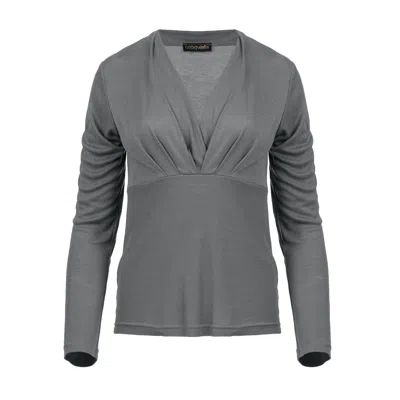 Conquista Women's Soft Grey Ribbed Viscose Jersey Top – V-neck, Long Sleeve