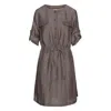 Conquista Women's Straight Brown Linen Dress With Belt Detail In Brown