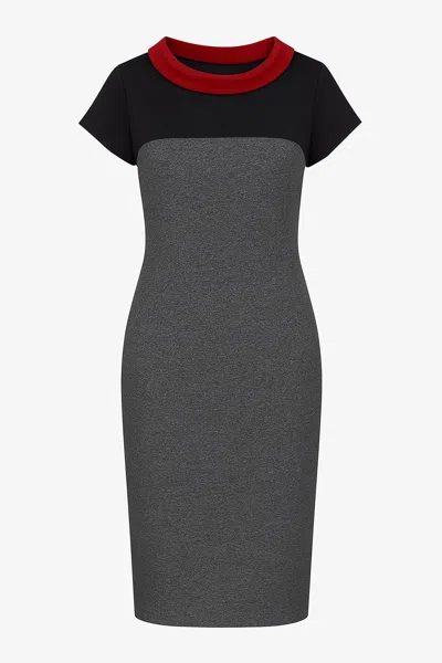 Conquista Women's Straight Short Sleeve Dress With Stand Up Collar In Red