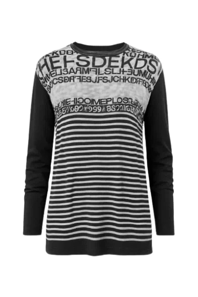 Conquista Women's Stripe Pattern Long Sleeve Top In Black