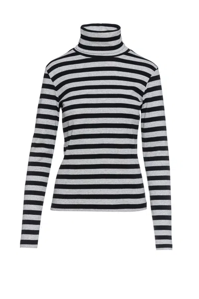 Conquista Women's Striped Black & Grey Polo Neck Top
