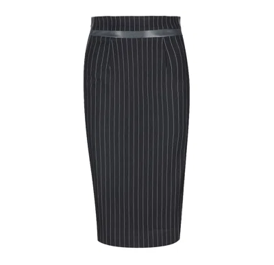 Conquista Women's Striped Black Pencil Skirt With Leather Detail