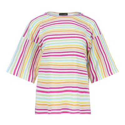 Conquista Women's Striped Oversized Cotton Ripstop Top With Elbow-length Sleeves