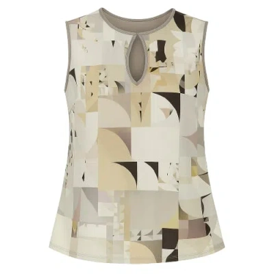 Conquista Women's Taupe Keyhole Detail Print Top