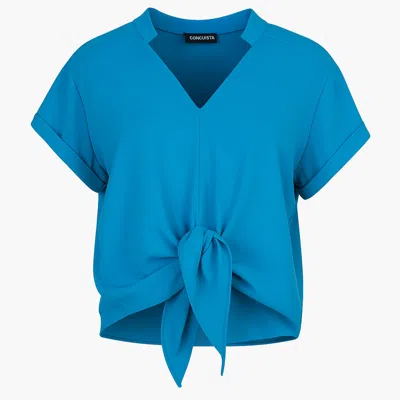Conquista Women's Tie-front Blouse In Azure Blue – 100% Viscose Voile