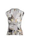 Conquista Women's V Neck Print Top In White