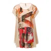 Conquista Women's Vibrant Collage Print Oversized Top With Cashmere Blend In Orange