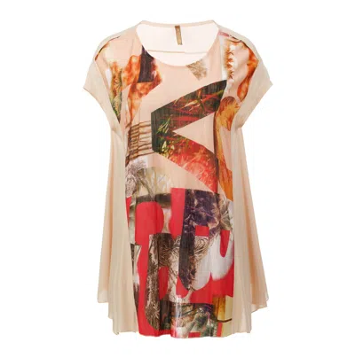 Conquista Women's Vibrant Collage Print Oversized Top With Cashmere Blend In Orange