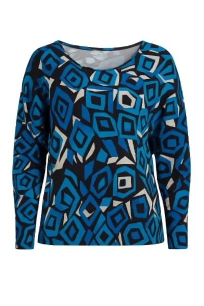 Conquista Women's Viscose Elastane Jersey Top – Geometric Blue Print