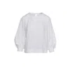 Conquista Women's White Bishop Sleeve Jacquard Top In Sustainable Fabric In White