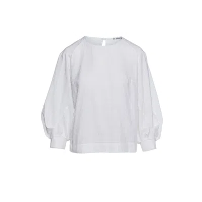 Conquista Women's White Bishop Sleeve Jacquard Top In Sustainable Fabric