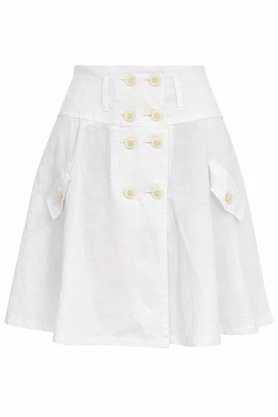 Conquista Women's White Button-front A-line Cotton Skirt