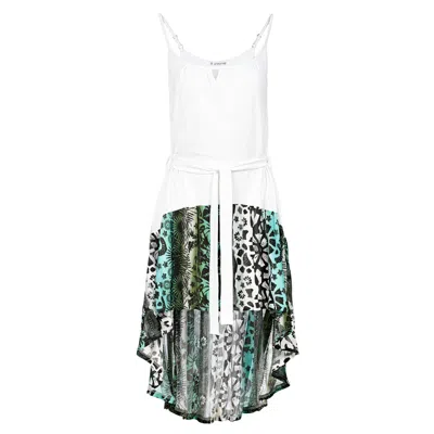 Conquista Women's White Contrast Print High Low Dress