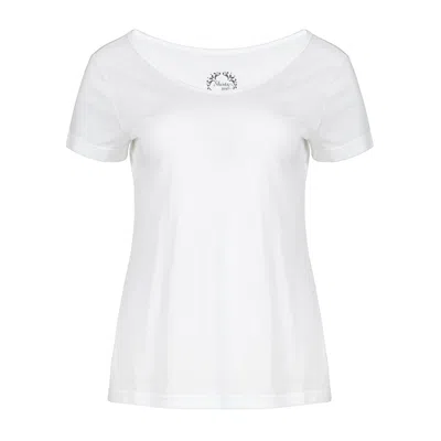 Conquista Women's White Elegant Scoop Neck Tencel Cotton Top