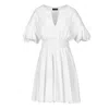 Conquista Women's White Embroidered Dress With Ruffle Sleeves In White