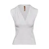 Conquista Women's White Faux Wrap Sleeveless Top In White