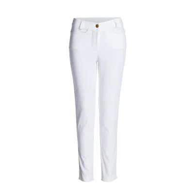 Conquista Women's White Fitted Mid Rise Trousers