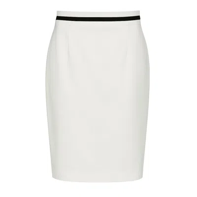 Conquista Women's White Fitted Pencil Skirt With Contrast Black Stripe