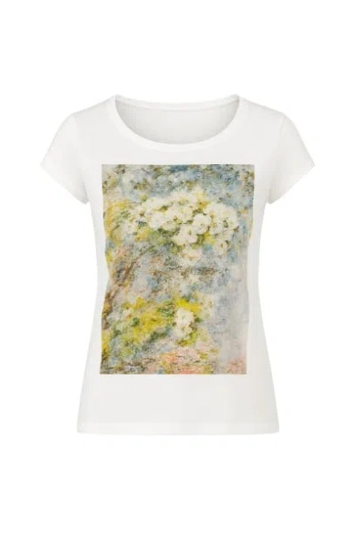 Conquista Women's White Floral Print Boat Neck Top