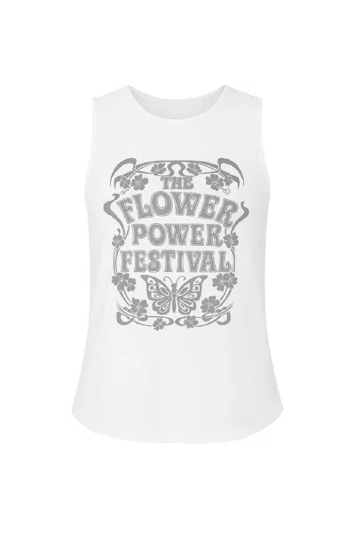 Conquista Women's White Flower Power Festival Cotton Tank Top