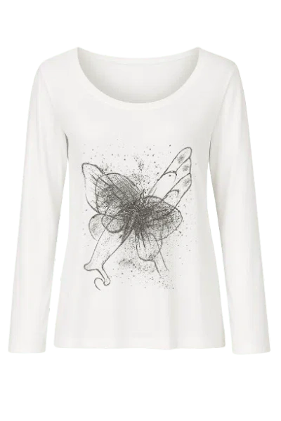 Conquista Women's White Long Sleeved Print Top