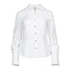 Conquista Women's White Poplin Button-up Shirt With Decorative Stitching In White