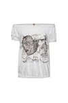 Conquista Women's White Printed Peasant Top In White