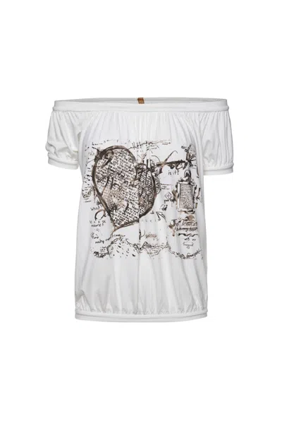 Conquista Women's White Printed Peasant Top