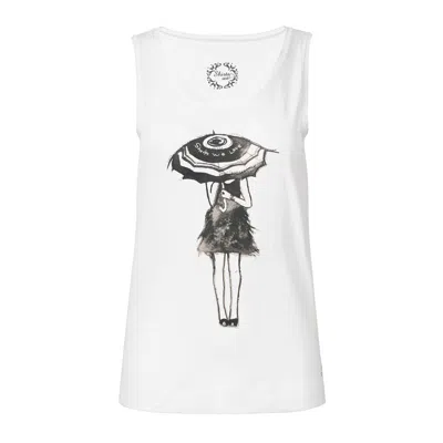 Conquista Women's White Racer Back Print Top