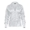 Conquista Women's White Satin-finish Blouse With Strass Button Detail – Fitted & Elegant